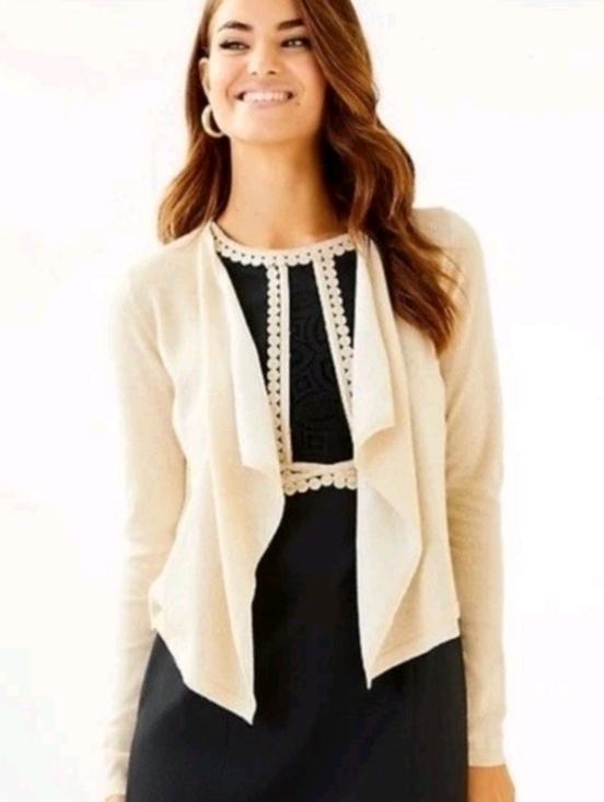 Lilly Pulitzer Sweaters - LILLY PULITZER Colony Gold Metallic Drape Front Cardigan Sweater Lightweight XL